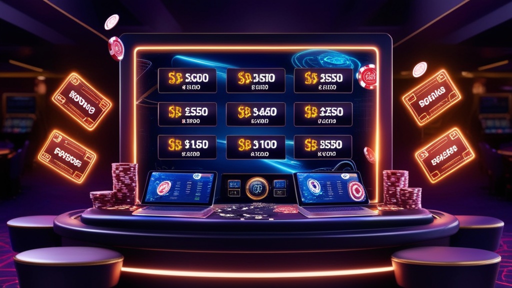 Tablica z kilkoma kodami promocyjnymi w ciemnym kasynie
